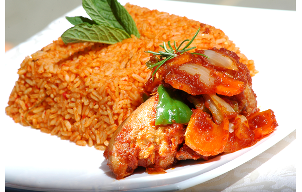 Image of jollof rice with  chicken