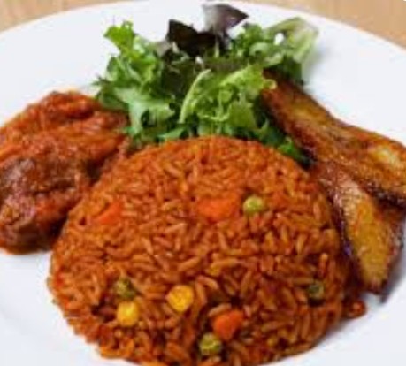 Image of jollof rice with 2 chicken