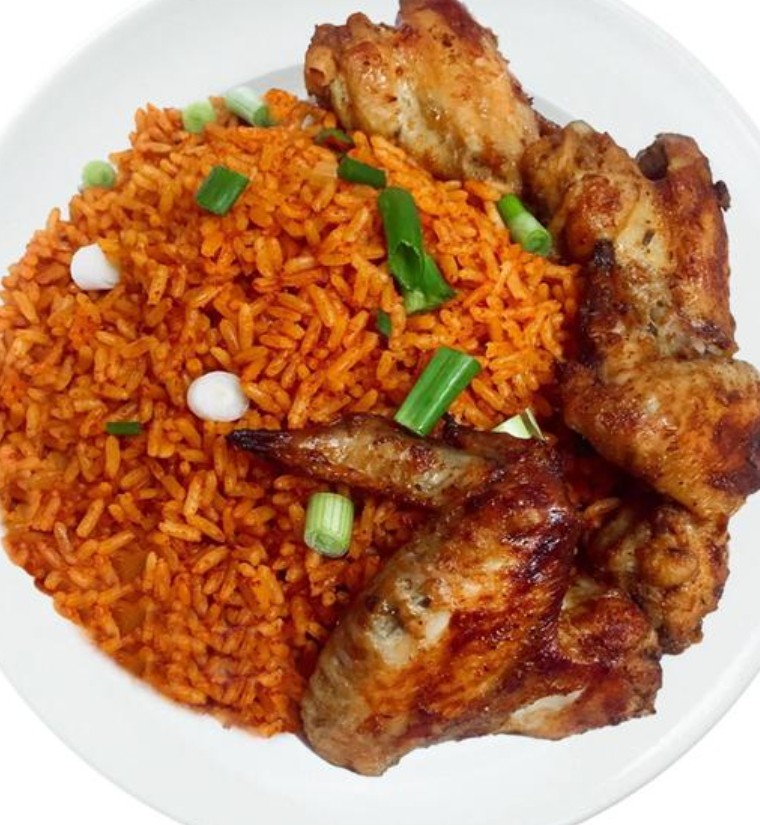 Image of Jollof rice with chicken wings